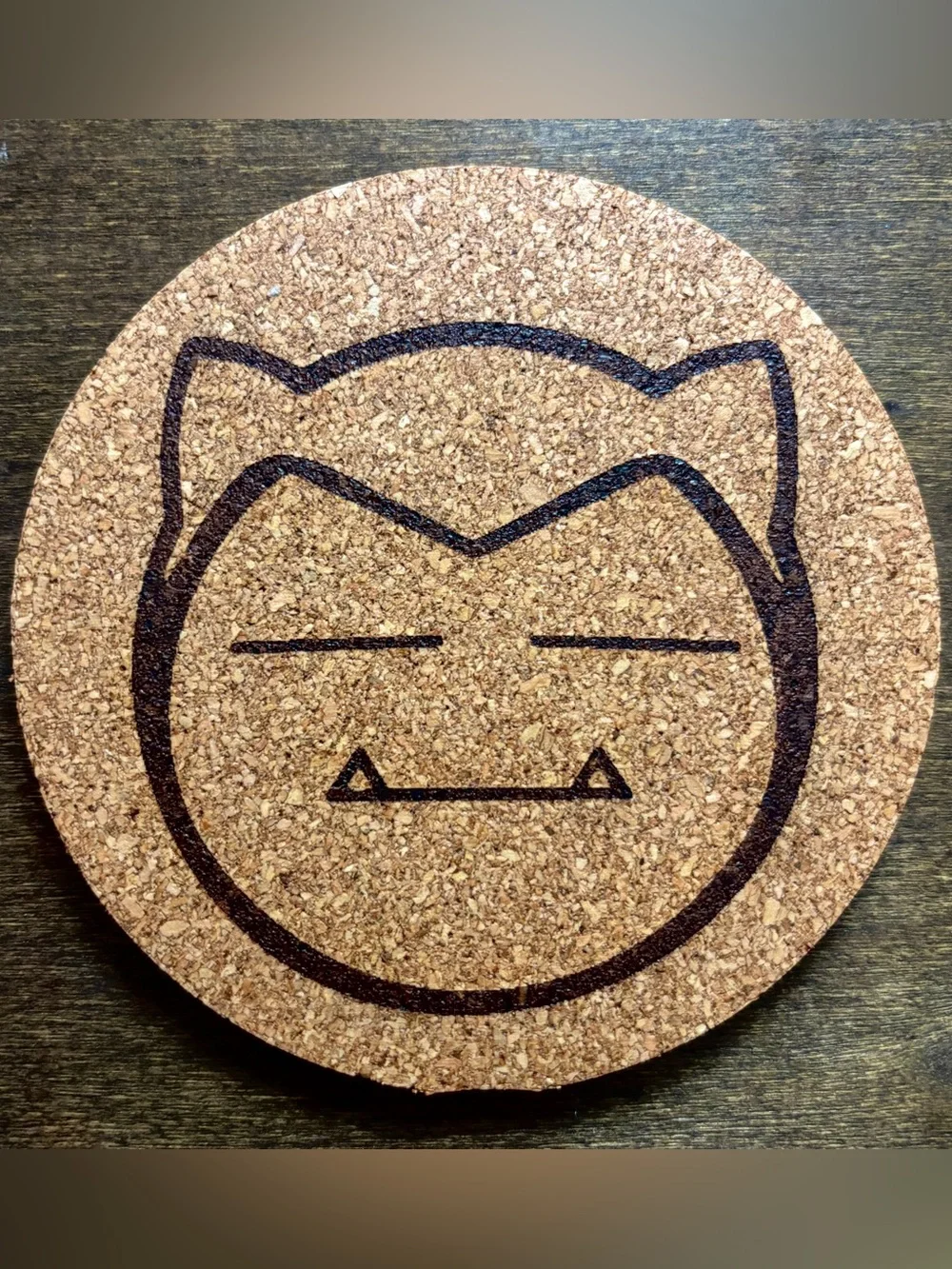 Pokemon Snorlax Face Laser Engraved Cork Coaster